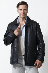 Herren halblange Lederjacke in Lammnappa schwarz Leder Schmidt