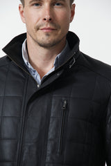 gesteppte taillierte längere Herren Lederjacke in schwarz mit Stehkragen Lammnappa