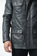 laengere Herren Lederjacke aus Lammnappa in anthrazit in vintage Look