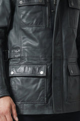 laengere Herren Lederjacke aus Lammnappa in anthrazit in vintage Look