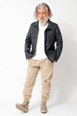 leichter dünner Herren Lederparka sportiv aus Lammnappa anthrazit mit Stehkragen