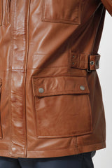 leichter dünner Herren Lederparka sportiv aus Lammnappa cognac mit Stehkragen