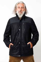 Exklusive Herren Long-Lederjacke Blau mit Lammfellkragen abtrennbar in Lammnappa