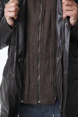 sportlicher Herren Lederparka aus top Lammnappa in Braun wattiert