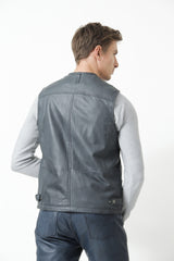 Leder Freizeit Weste aus Lammnappa in anthrazit mit viele Taschen