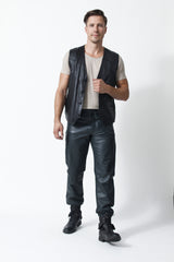 Klassische Herren Weste in Lammnappa vintage schwarz mit V-Ausschnitt