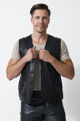 Herren Style Weste Lammnappa schwarz zum Knöpfen, Leder Schmidt Online