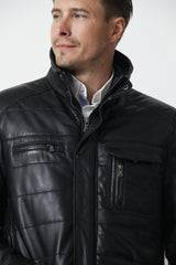 Schwarze gesteppte Herren Lederjacke in Lammnappa wattiert mit viele Taschen