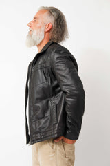 Kurze Herren Lederjacke aus Lammnappa in schwarz wattiert zeitlos