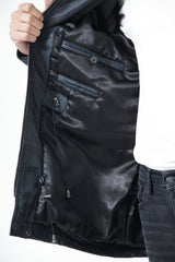 Herren Lederparka wattiert Blau aus Lammnappa mit abtrennbare Kapuze