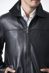 schlichte Herren Jacke in Lammnappa schwarz hochschließbar Leder Schmidt