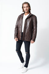 leichte Halblange Herren Lederjacke aus Lammnappa in Braun
