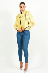 leichte Damen Biker Lederjacke aus Lammnappa in Gelb mit Nieten