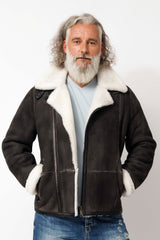 Kurze Herren Flieger Lammfelljacke schwarz vintage Look mit weißer Wolle