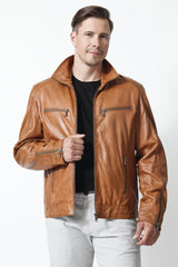Herren Lederjacke in Lammnappa in cognac vintage look mit Brusttaschen