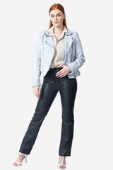 Biker Lederjacke Damen Lammnappa in Hellblau vintage, Leder Schmidt Online