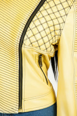 Damen Biker Lederjacke aus Lammnappa Gelb mit Stehkragen auf Taille