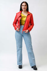 Kurze Damen Lederjacke aus echtem softigen weichem Lammnappa in rot