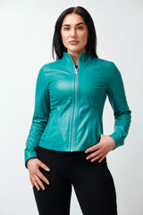Kurze Damen Lederjacke Lammnappa zum wenden in Türkis in Leipzig