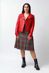 Kurze Damen Lederjacke aus echtem Lammnappa tailliert in rot