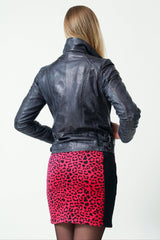 Kurze Damen Lederjacke Lammnappa tailliert in dunkel Blau vintage Look