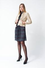 Kurze Bikerstyle Damen Lederjacke aus Lammnappa beige tailliert mit Stehkragen