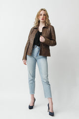 Kurze Damen Lederjacke in Teakwood Braun vintage Look aus Lammnappa