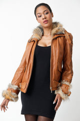 kurze Damen Lederjacke aus Lammnappa braun mit Reißverschluss