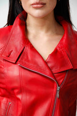 Kurze Damen Lederjacke aus echtem softigen weichem Lammnappa in rot