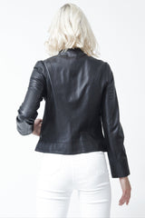 Kurze taillierte Damen Lederjacke in 1A Lammnappa schwarz mit Zwei-Wege-Reißverschluss, Leder Schmidt Online