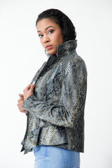 extravagante Damen Lederjacke mit Animalprint als Schlangenmuster in Lammnappa tailliert