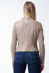 Dünne Damenlederjacke in Toupe Lammnappa Crashoptik und innen mit Teilfutter