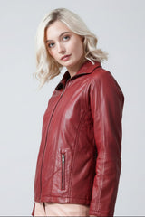 Taillierte Damen Lederjacke mit Reißverschluss in Lammnappa rot vintage ungefüttert