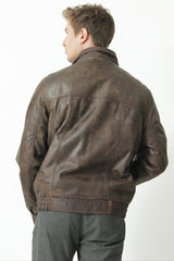 Herren Lederblouson in Braun antik geschliffenes Lammleder mit Wattierung