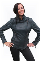 Kurze Damen Biker Style echte Lederjacke aus echtem Lammnappa in Petrol