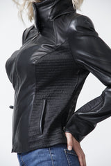 Top Damen Lederjacken figurbetonte in Lammnappa schwarz mit exklusiven Details