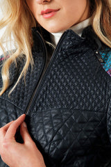 Kurze exklusive Damenlederjacke aus Lammnappa in dunkel Blau mit Stoffmuster