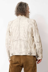 Echte kurze Herrenlederjacken Lammnappa in Offwhite vintage Look Bikerjacken Reißverschluss