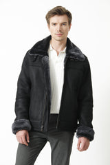 Bomber Herren Lammfelljacke wie gewachsen in schwarz nappiert aus Leipzig