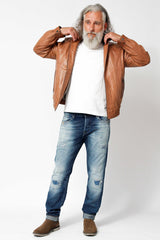 Herren Lederblouson Lammnappa Stehkragen in Mais mit Kontrast ohne Wattierung