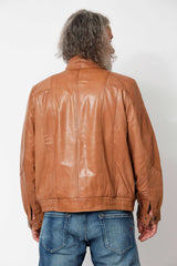 Herren Lederblouson Lammnappa Stehkragen in Mais mit Kontrast ohne Wattierung