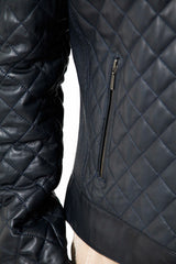 Kurze Herren Lederjacke aus gesteppten Lammnappa in Blau mit Stehkragen