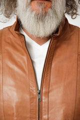 Herren Lederblouson Lammnappa Stehkragen in Mais mit Kontrast ohne Wattierung