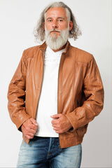 Herren Lederblouson Lammnappa Stehkragen in Mais mit Kontrast ohne Wattierung