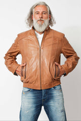 Herren Lederblouson Lammnappa Stehkragen in Mais mit Kontrast ohne Wattierung