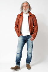 Kurze Herren Lederjacke aus Lammnappa in Cognac Vintage Optik
