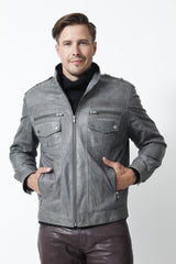 kurze Herren Lederjacke in Kringel Grey Lammnappa aus Lammnappa