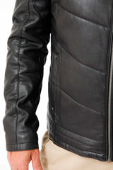 Kurze Herren Lederjacke aus Lammnappa in schwarz wattiert zeitlos