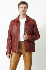 Herren Lederjacke Lammnappa in d.Rot-hochschließbar-Leder Schmidt Online-Leipzig