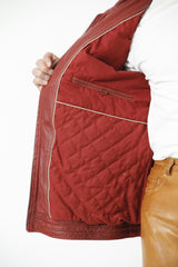 Herren Lederjacke Lammnappa in d.Rot in Vintage Look hochschließbar